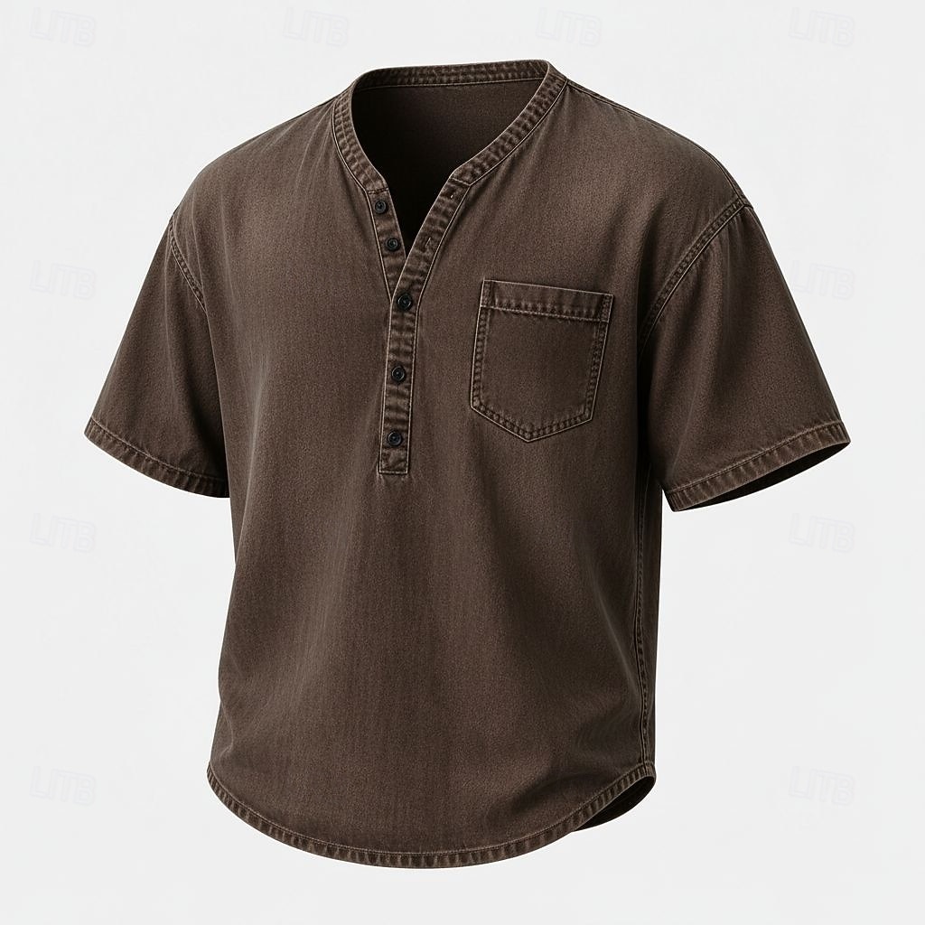 Men's Henley Shirt Short Sleeve Plain Solid Retro Vintage Casual Vintage Style Garment Dyed Distressed Henley Casual Spring & Summer Summer Spring Blue Khaki Black Henley T-Shirt 2026 - $31.99 –P6