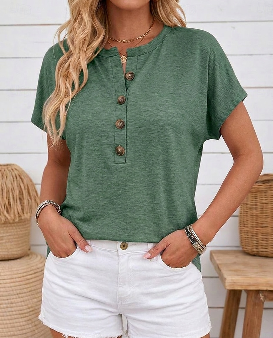 Damen Sommeroberteile Vintage Mode Lässig Kurzarm Rundhalsausschnitt Normale Oberteile Lässig Täglich Khaki Schwarz Rosa Marineblau Braun Sommer Frühling 2026 - $24.99 –P8