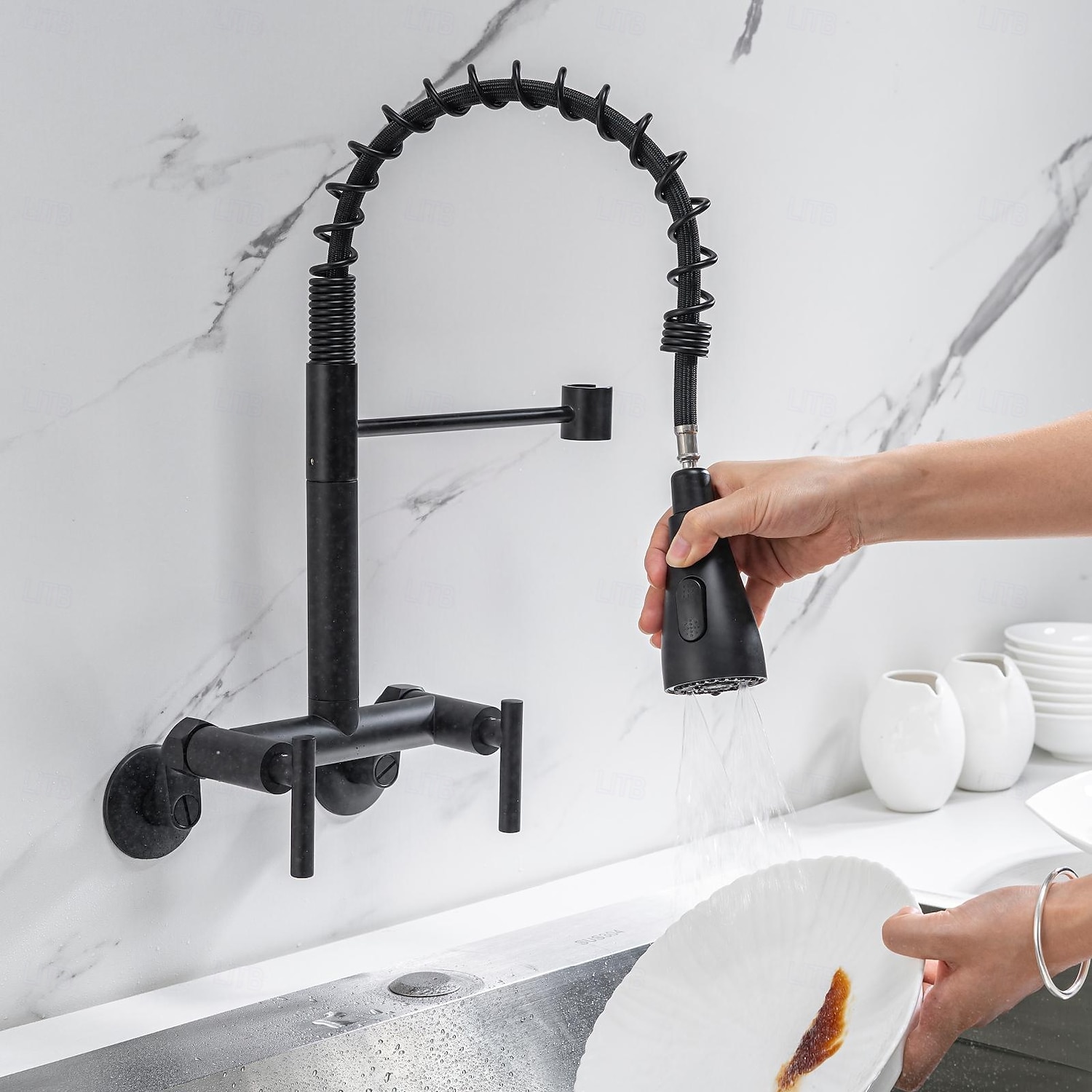 Kitchen faucet - Two Handles Two Holes Electroplated / Painted Finishes Pull-out / Pull-down / Standard Spout / Tall / High Arc Wall Mounted Modern Contemporary Kitchen Taps 2026 - $279.19 –P6
