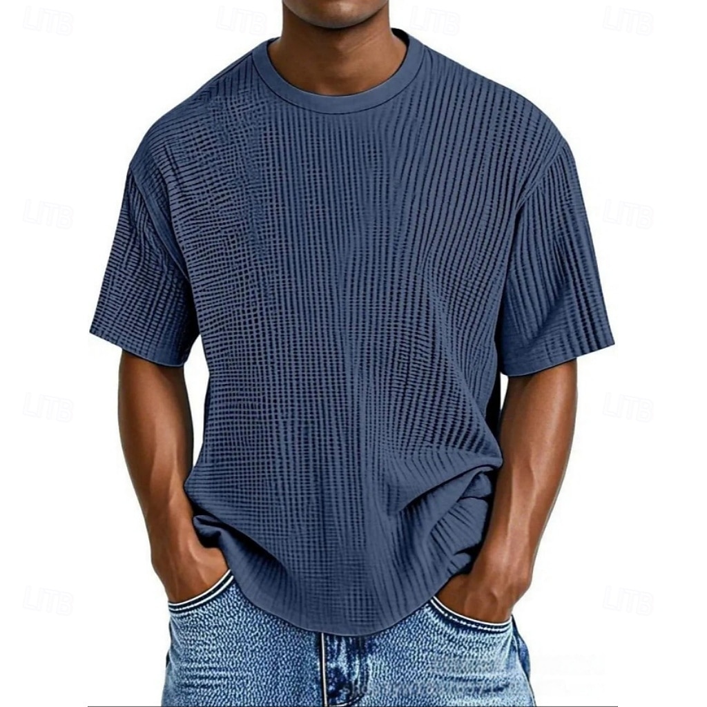 Per uomo Maglietta Waffle Maglietta Camicia a Maniche Corte Manica Corta Girocollo Estate Primavera Tinta unica Streetwear Elegante Tempo libero Jacquard Quotidiano All'aperto Vacanza Bianco Nero del 2026 a $18.99 –P7