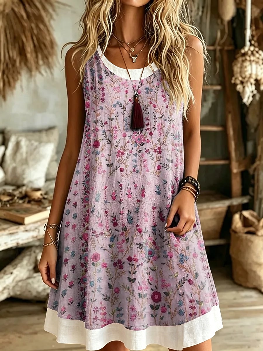 Pentru femei Rochii Lungime Genunchi Rochie de Vară Rochie A line Vacanță Casual Boho Fit regulat Floral Grafic Fără manșon În U Roz Îmbujorat Mov Vară Primăvară 2026 - $28.99 –P2
