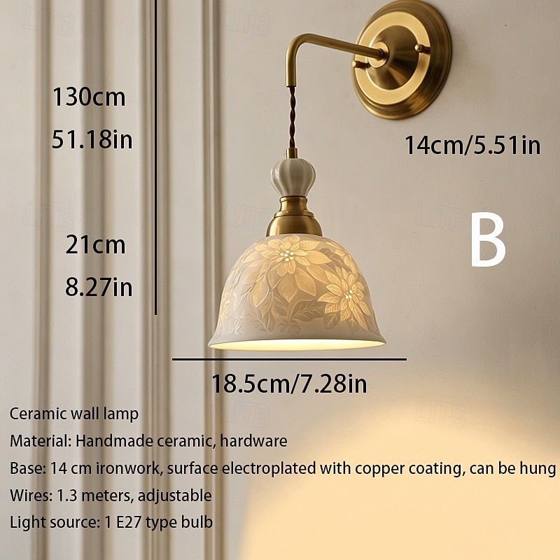 Elegante Pendel-/Wandleuchte mit Rosenkeramik-Motiv (E27), Vintage-Bauernhausstil, höhenverstellbarer Kronleuchter für Cafés, Restaurants und Flure 2026 - $190.99 –P8