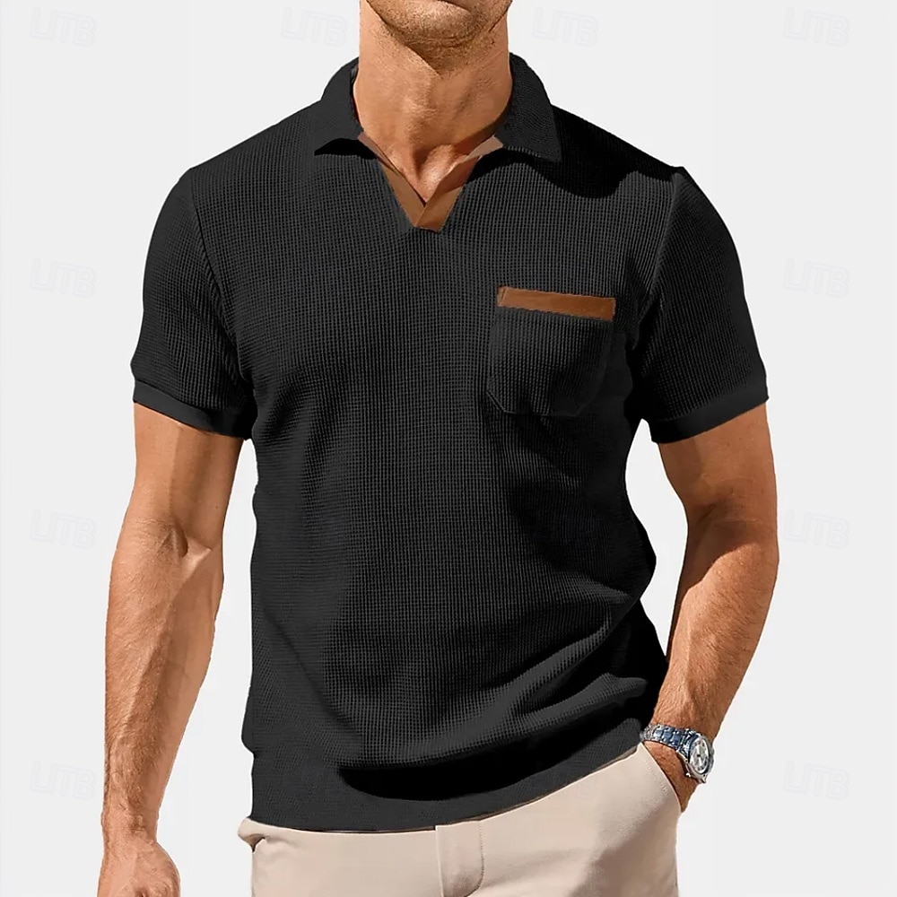 Bărbați Tricouri polo Waffle Texturat Casual Concediu Rever Manșon scurt Modă De Bază Simplu Nasturi Moale Vară Primăvară Negru Alb Gri Tricouri polo Waffle 2026 - $22.99 –P3