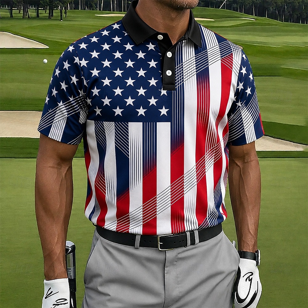 Dia da Independência Americana Homens American US Flag Camisas Polo Manga Curta Camisas polo Lapela Casual Roupa Esportiva Roupa Diária Traje de festival Impressão 3D Botões Primavera Verão Azul Preto de 2026 por $22.99 –P1