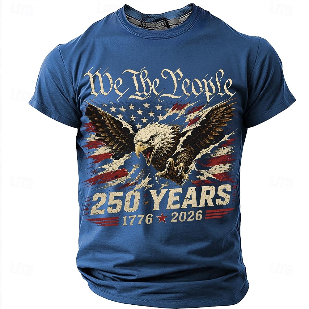 4. juli 2026 250. Herre USAs flagg 1776 T skjorte Kortermet T skjorte 3D-utskrift Crew-hals Skjorte Patriotisk Daglig Festival Blå Svart Rød Sommer Vår Klær S M L XL XXL XXXL 2026 - $18.99 –P7