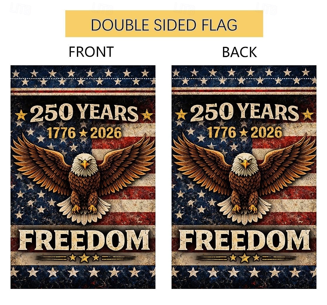Lot de 2 drapeaux de jardin américains commémorant le 250e anniversaire de l'Amérique, 30 x 45 cm, format vertical double face, 1776-2026, bannière de l'aigle de la liberté, décoration patriotique de 2026 ? $17.99 –P5
