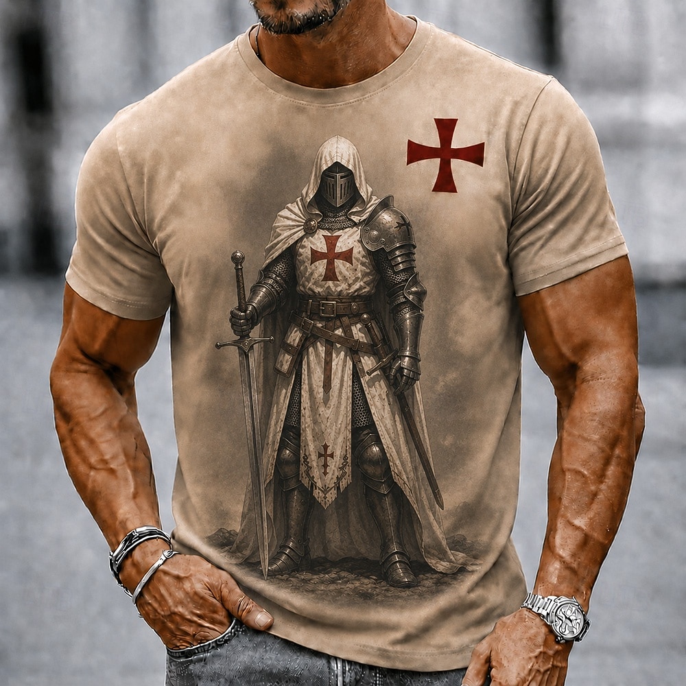 Per uomo Cavalieri Templari Croce Maglietta Manica Corta maglietta Stampa 3D Girocollo Camicia Religioso Quotidiano Streetwear Ferie Marrone Cachi Tutte le stagioni Abbigliamento S M L XL XXL XXXL del 2026 a $18.99 –P2