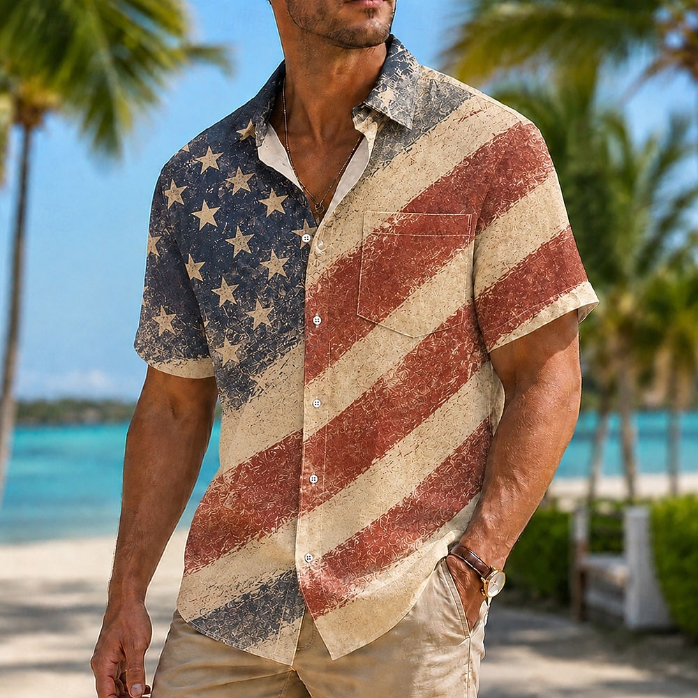 4th of July 2026 250th Men's American Flag Shirt Summer Shirt Short Sleeve Patriotic Daily Streetwear Summer Spring Turndown 3D Print Front One Pocket Button Up Shirts Blue Red 1 Red Dark Blue 2026 - $25.99 –P4