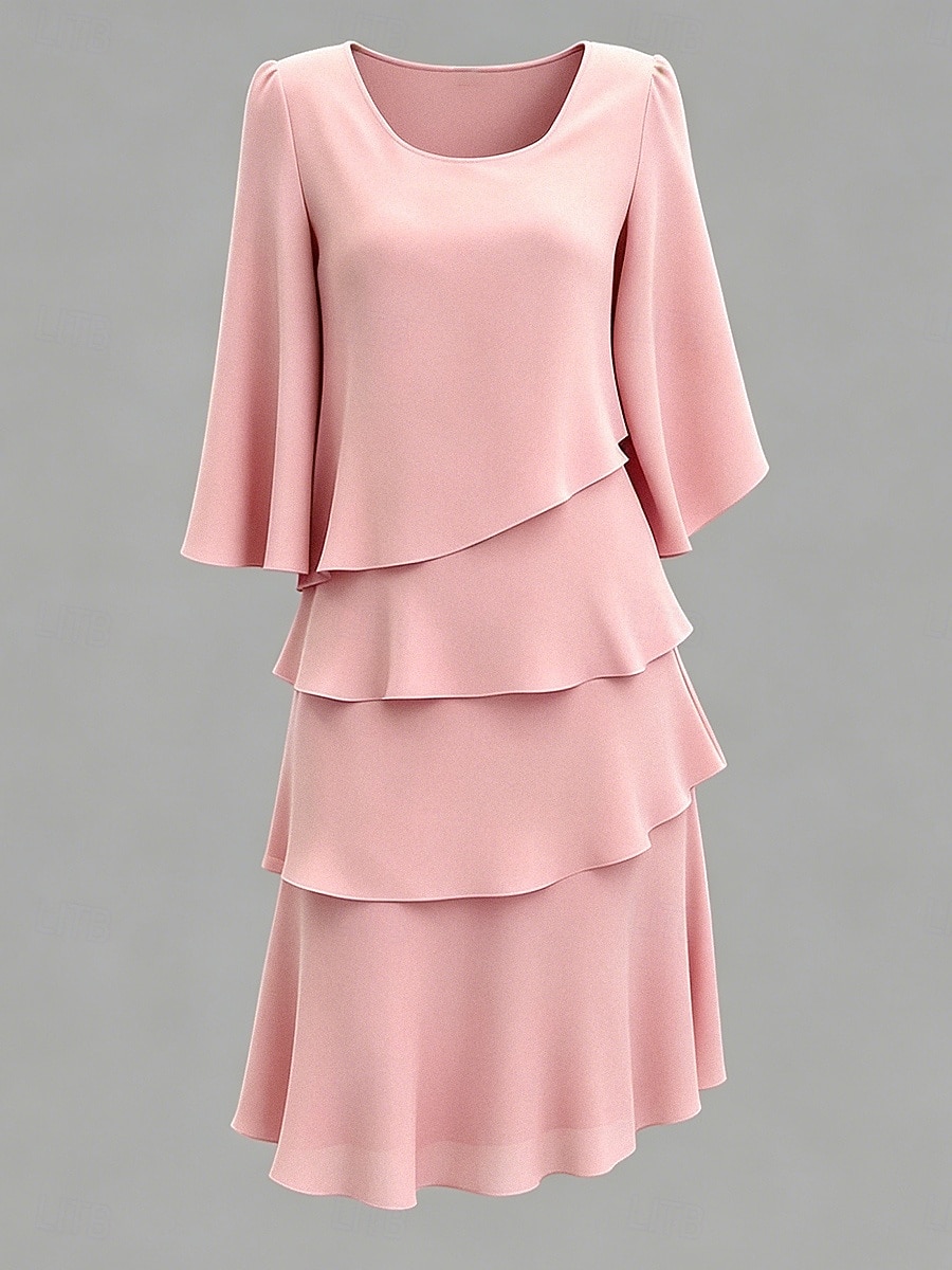 Women's Midi Dress Chiffon Dress Cocktail Dress Wedding Guest Dress Elegant Fashion Modern Daily Outdoor Vacation Regular Fit Plain Long Sleeve Crew Neck Black Pink Navy Blue Apricot Summer Spring 2026 - $28.99 –P5