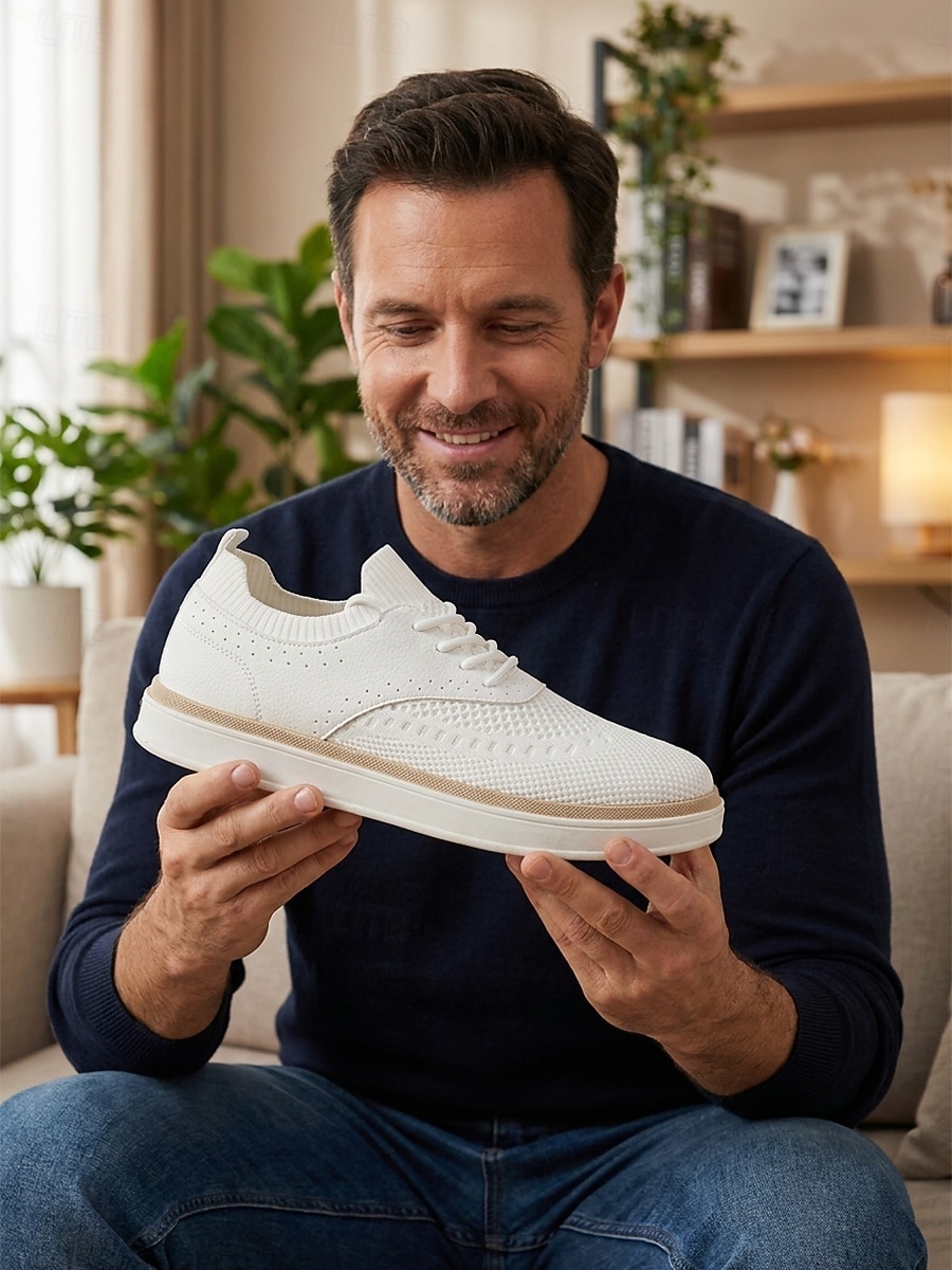 hvite herresneakers - lette, komfortable tursko med snøring - rene sko til ferieturer, spaserturer langs sjøen og smarte, avslappede antrekk 2026 - $32.99 –P1