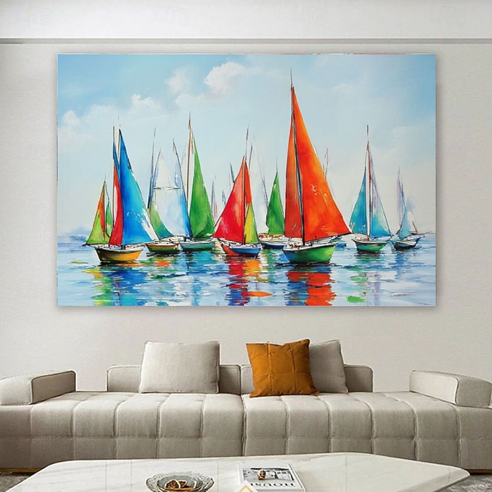 Hand-Painted Abstract Landscape Oil Painting Colorful Sailboat Modern Minimalist Wall Decor for Living Room Entryway Dining Room 2026 - $125.99 –P1
