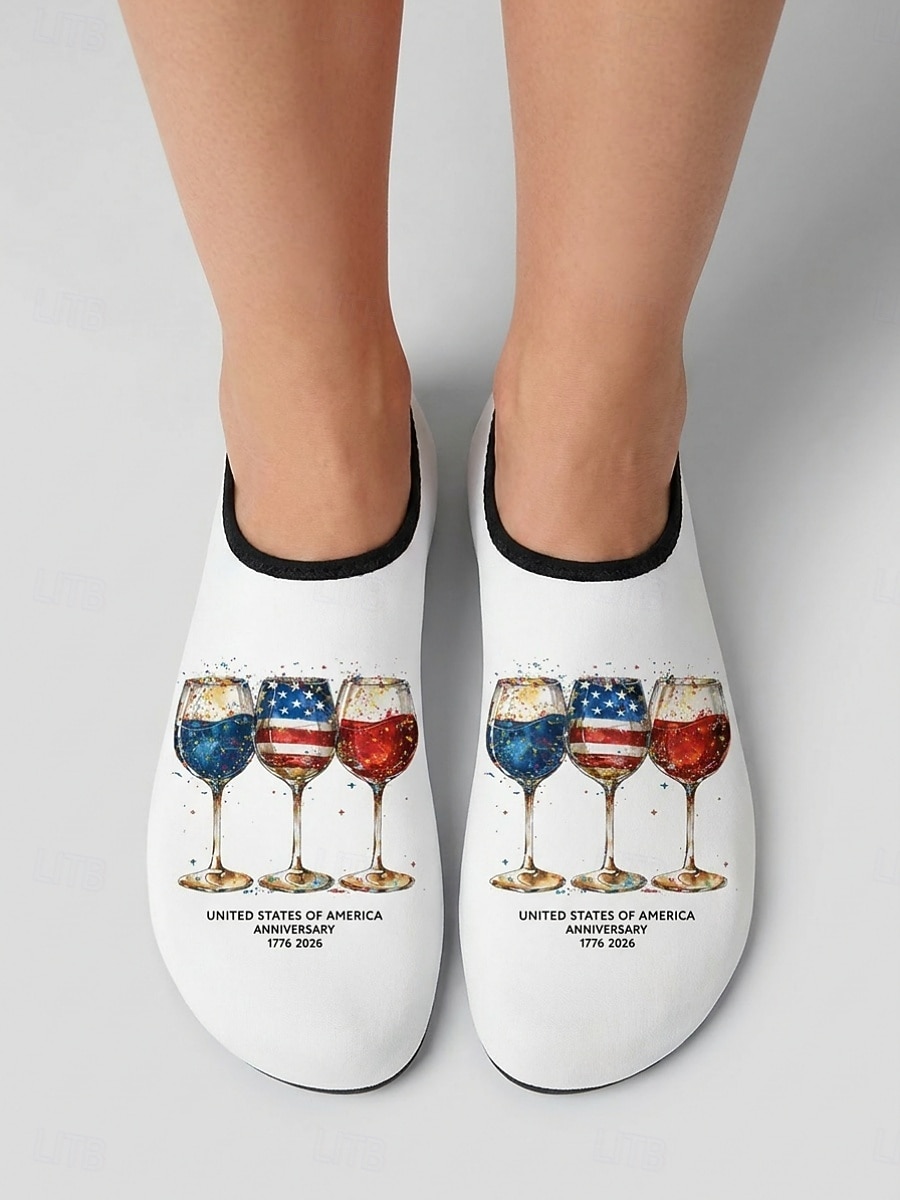 Damskie patriotyczne buty do wody w kształcie kieliszka do wina – lekkie, szerokie, szybkoschnące, plażowe skarpetki w stylu amerykańskim, idealne na Dzień Niepodległości, plażę i basen &sporty wodne 2026 - $24.99 –P3