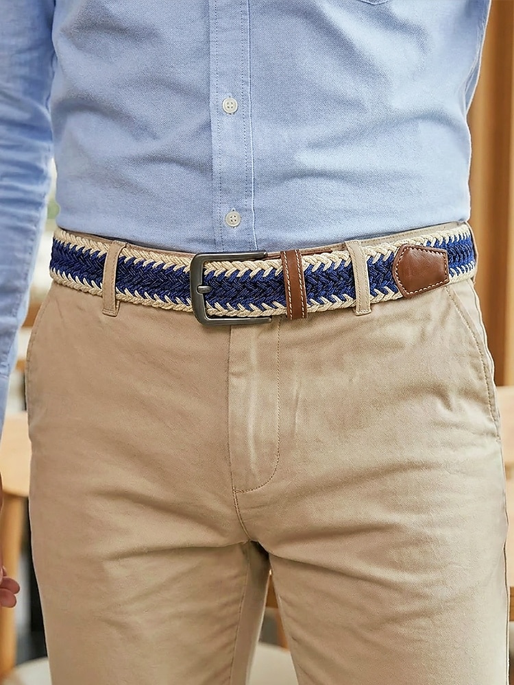 Cinto masculino trançado elástico com ponteiras de couro e fivela de pino, casual e elegante, com ajuste regulável para homens maduros, ideal para uso diário e viagens. de 2026 por $19.99 –P1