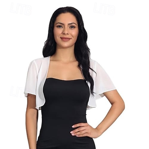 Damenumhang Bolero Umhänge für die Mutter Brautumhänge Umhänge für Hochzeitsgäste Elegant Damen Formaler Stil Kurzarm Chiffon Hochzeit Schals Mit Unifarbe Für Täglich Frühling & Sommer 2026 - $34.99 –P1
