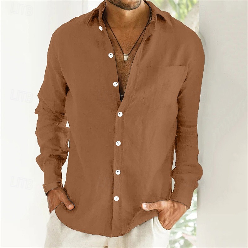 Per uomo Camicia di lino Camicia Estiva Abbigliamento da spiaggia Camicia con Bottoni Semplice Vacanza Casuale Nero Blu Marrone Cachi Manica Lunga Collo ripiegato Primavera & Autunno Abbigliamento del 2026 a $24.99 –P10