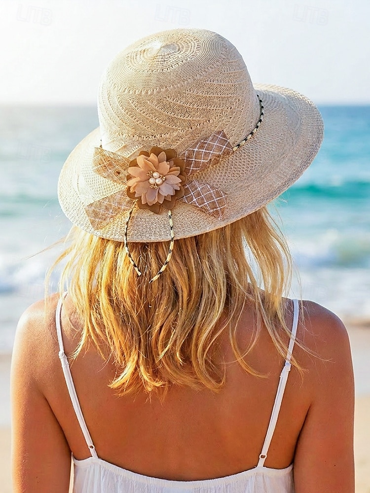 Women's Bohemian Straw Sun Hat, Multi-Color Wide Brim Beach Vacation Hat with 3D Flower Decor for Casual Wear 2026 - $9.99 –P4