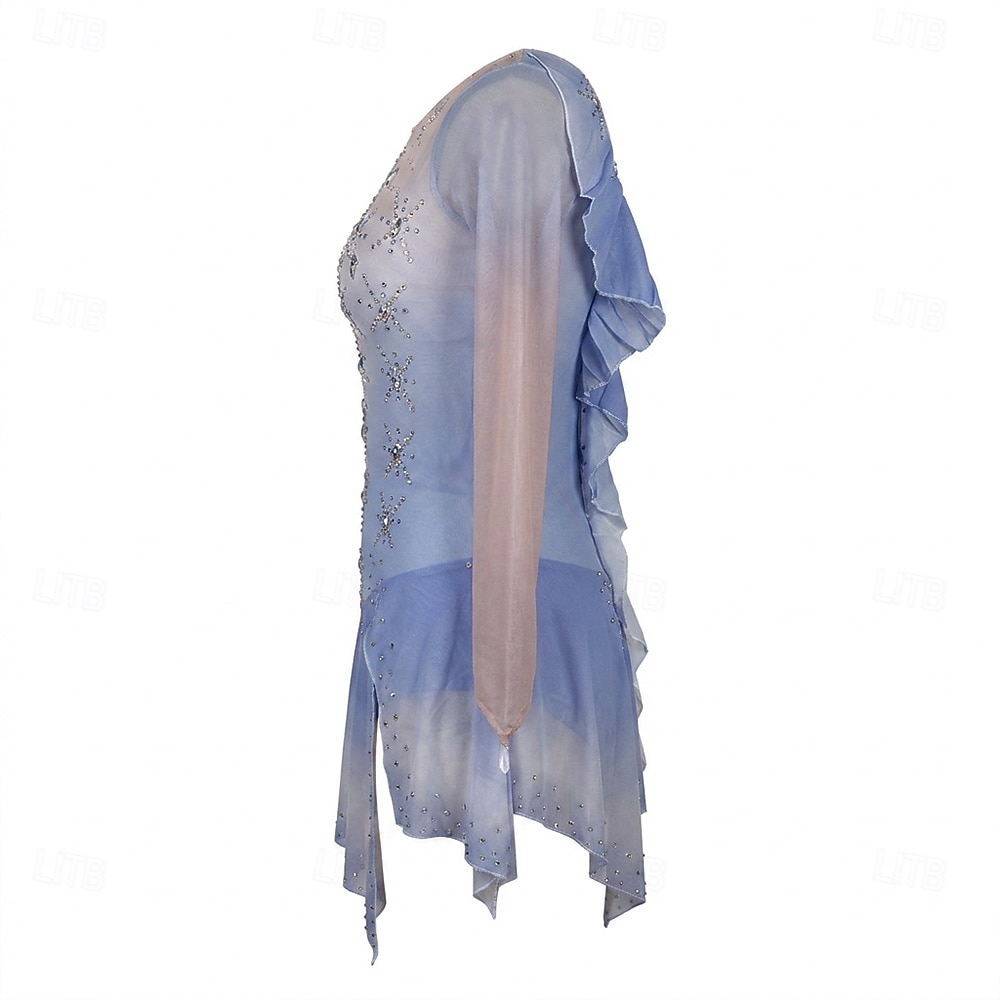 Figure Skating Dress Women's Girls' Ice Skating Dress Sky Blue High Elasticity Training Competition Skating Wear Classic Crystal / Rhinestone Long Sleeve Ice Skating Figure Skating 2026 - $218.49 –P2