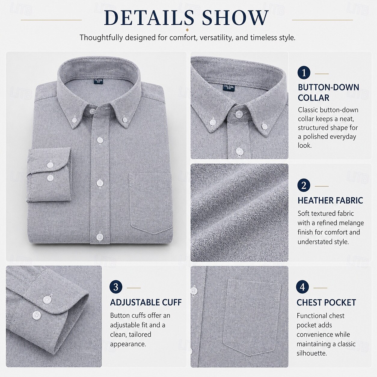 Herenoverhemd 100% katoen oxford button-down grijs 2026 - $44.99 –P3