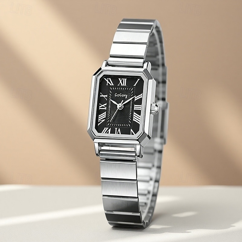 Women's Rectangular Watch, Vintage Silver Stainless Steel Expansion Band Watch with Black Roman Numeral Dial, Elegant Ladies Stretch Bracelet Wristwatch, Retro Fashion Jewelry Gift 2026 - $13.99 –P2