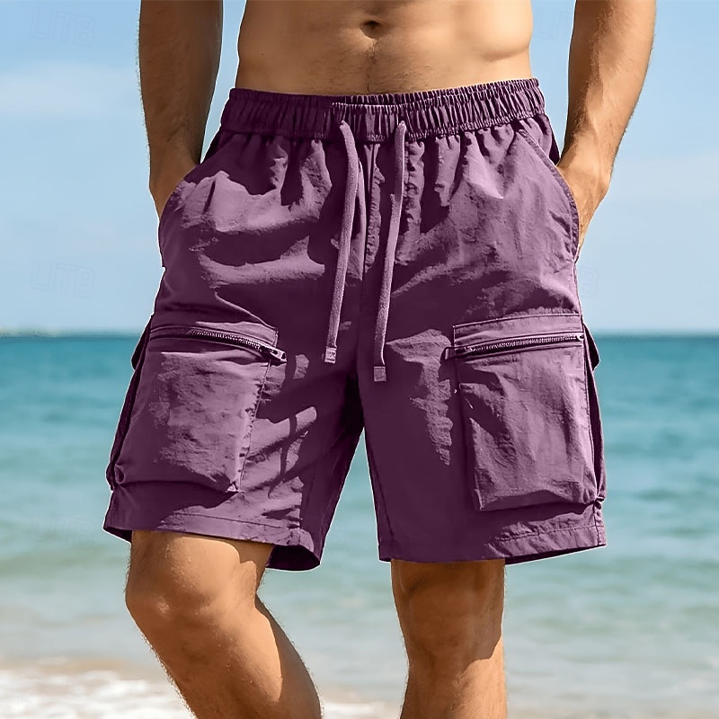 Herr Taktiska shorts Outdoor Shorts Beach Shorts Casual shorts Snörning Elastisk midja Flera fickor Ensfärgat Snabb tork Lättvikt Knelängd Ledigt Dagligen Streetwear Mode Klassisk Stil Svart Purpur 2026 - $25.99 –P2