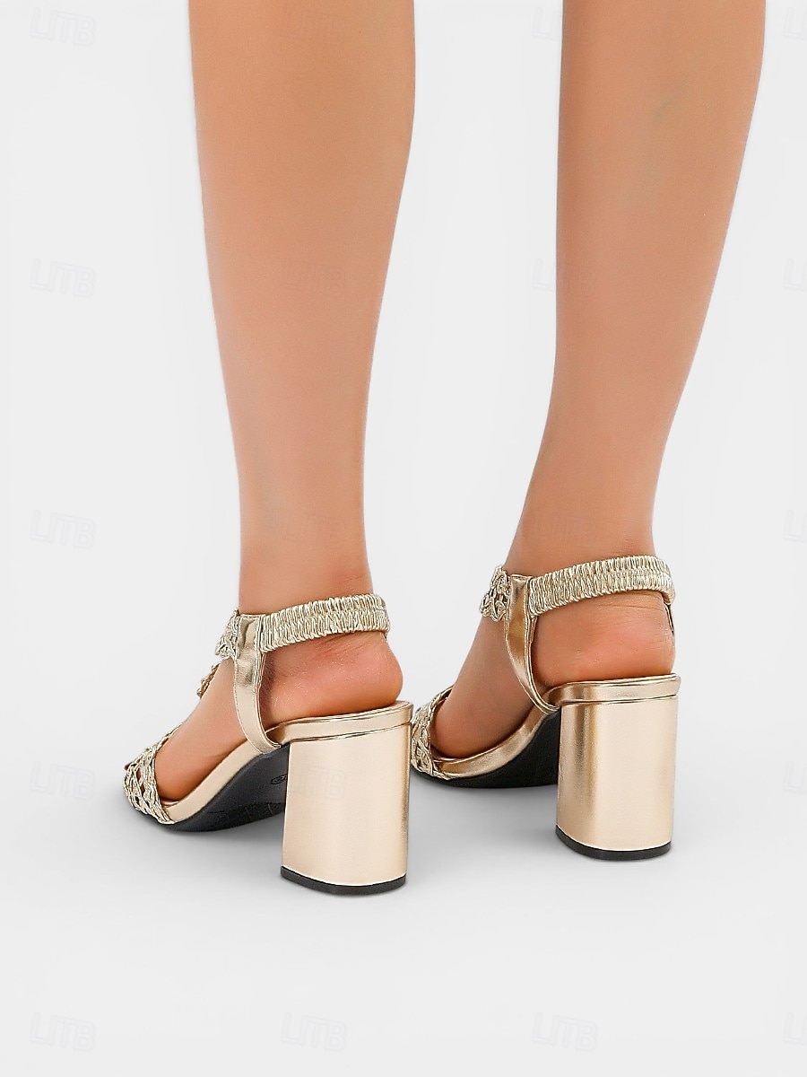 Champagnerfarbene goldene Sandalen mit Blockabsatz für Damen – elegante Schuhe für Hochzeitsgäste, geeignet für Hochzeiten in der Stadt und formelle Anlässe 2026 - $46.99 –P3
