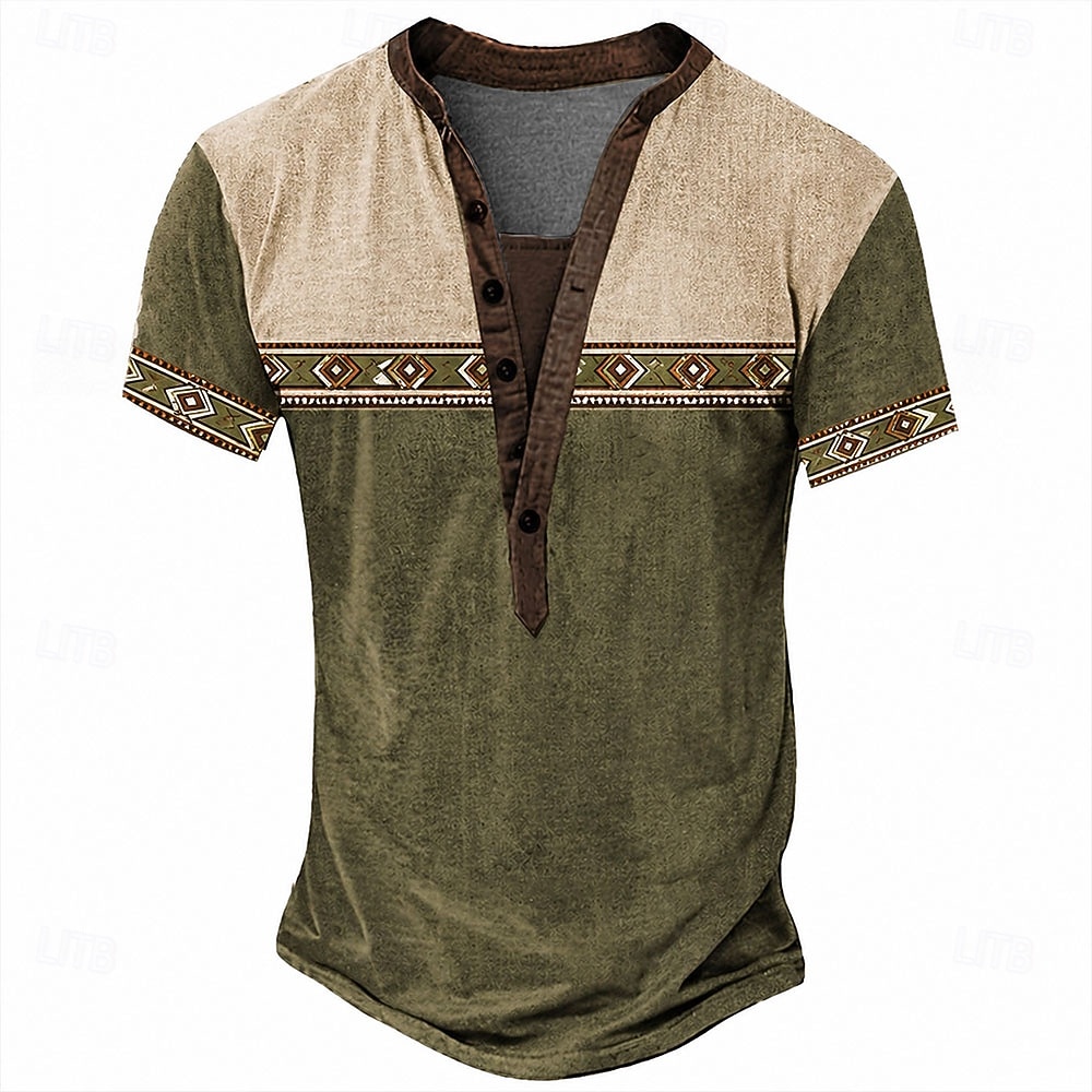 Pánské Geometrický Americká americká vlajka Geleneksel Tričko Tričko Henley Trička Krátký rukáv Designové Základní Cikánské Ležérní Denní Venkovní Léto Jaro Jezerní modrá Světle zelená Námořnick 2026 - $16.99 –P4