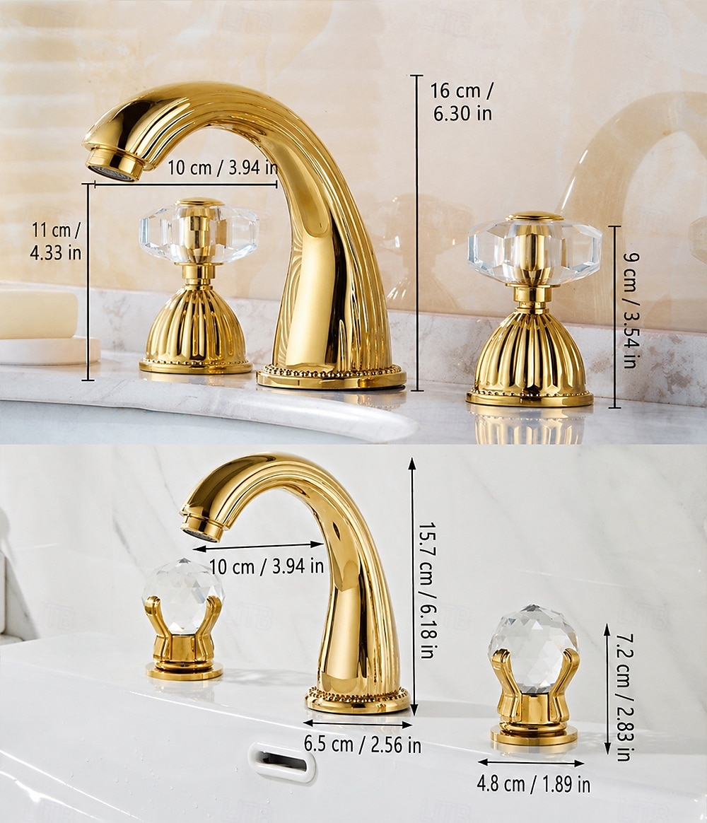 Widespread Bathroom Sink Mixer Faucet, Brass Basin Taps 2 Handle 3 Hole Retro Style Crystal Handle, Washroom Bath with Hot and Cold Water Hose 2026 - $161.99 –P1