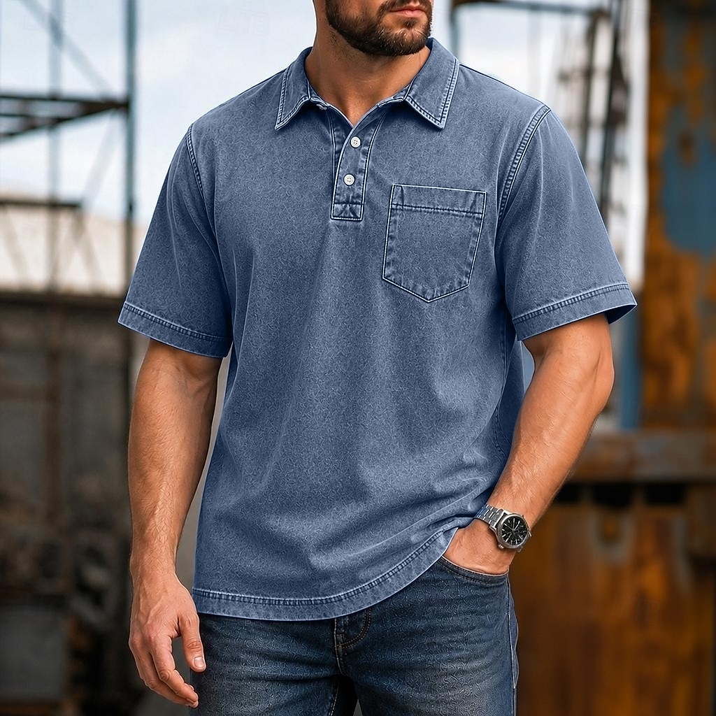 SoftFade™ Men's Polo Shirts 100% Cotton Acid Wash Shirt Casual Holiday Lapel Short Sleeve Fashion Basic Plain Pocket Distressed Summer Spring All Seasons Dark Brown Black Light Green Pink Navy Blue 2026 - $33.99 –P14