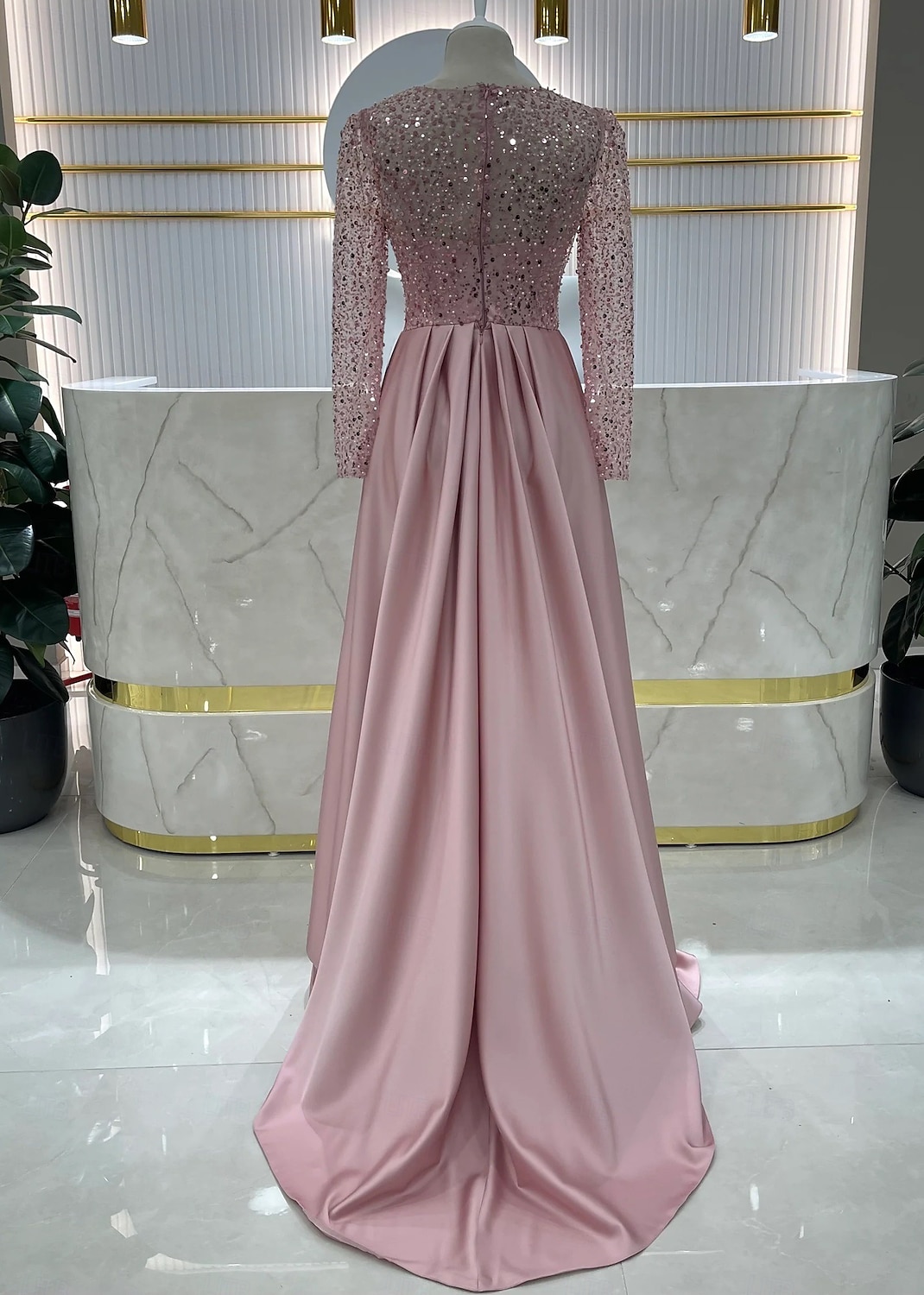 Mermaid Trumpet Floor Length Evening Gown Ball Gown with Overskirt Formal Dress Elegant Long Sleeve Illusion Neck Carnival Formal Detachable Satin Sequined with Pearls Overskirt 2026 - $206.99 –P4