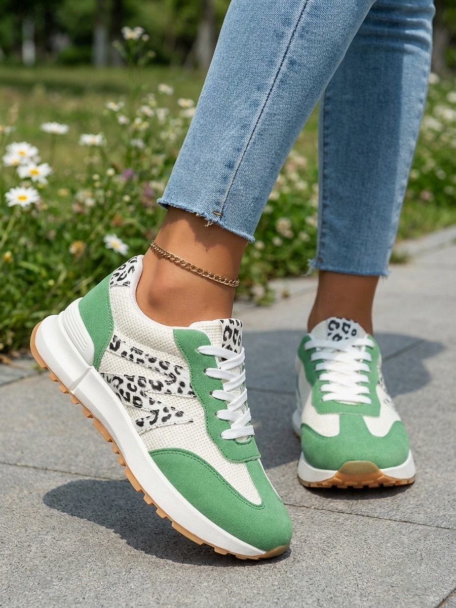 scarpe da ginnastica da donna verdi con stampa leopardata - scarpe basse con lacci, calzature casual comode per l'uso quotidiano, per camminare & viaggio del 2026 a $29.99 –P5
