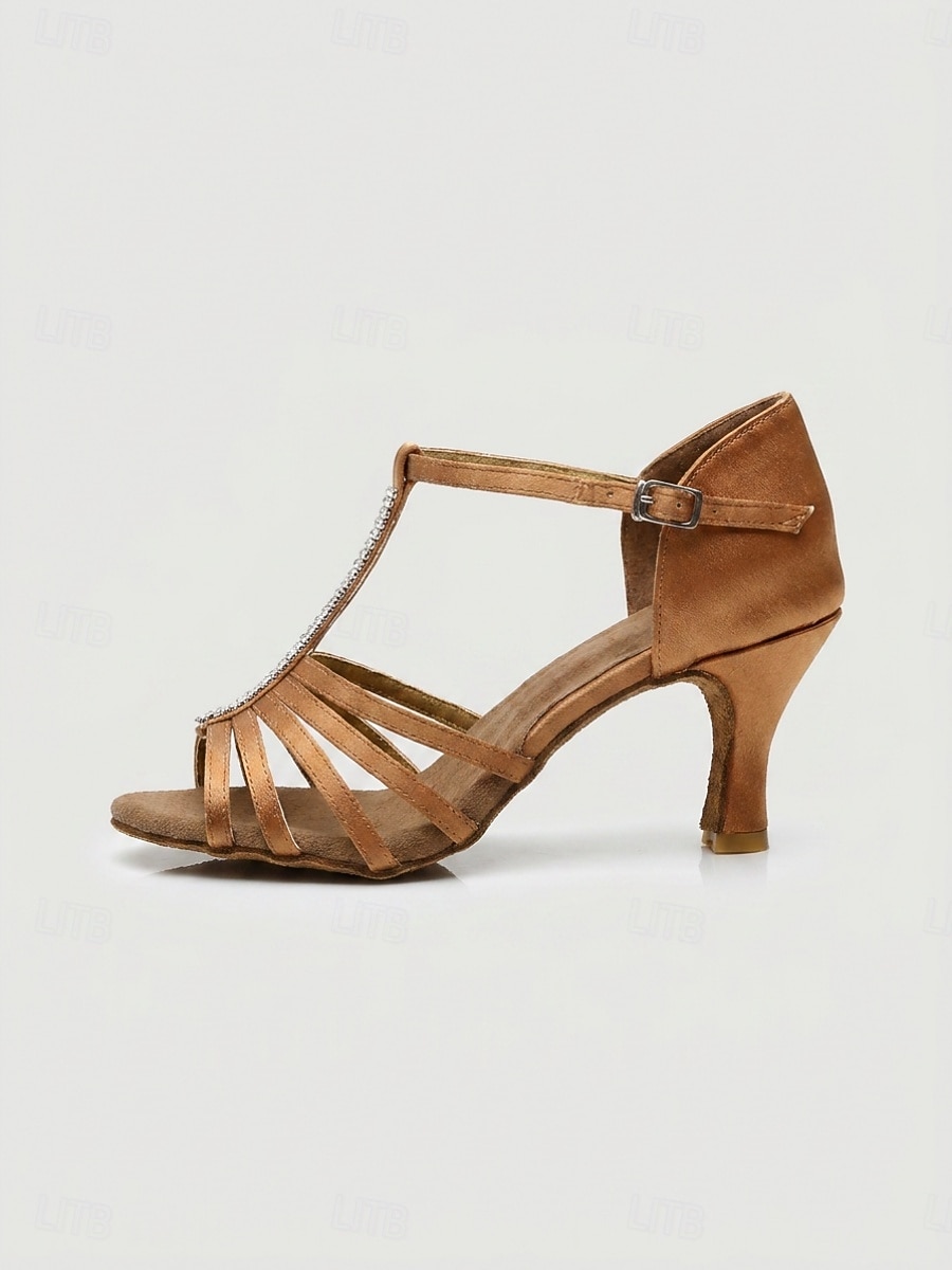 Women's Brown Rhinestone T-Strap Latin Dance Shoes - Elegant Peep Toe Heel Salsa & Tango Sandals with Faux Suede Sole for Dance Practice, Ballroom Performances & Social Events 2026 - $29.99 –P4