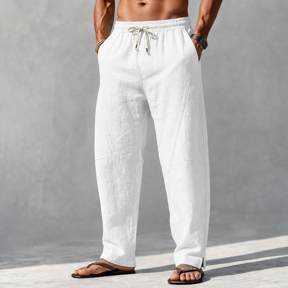 Men's Linen Pants Summer Pants Harem Pants Drawstring Elastic Waist Plain Comfort Breathable Full Length Casual Outdoor Holiday Vacation Fashion Black White Inelastic 2026 - $29.99 –P1