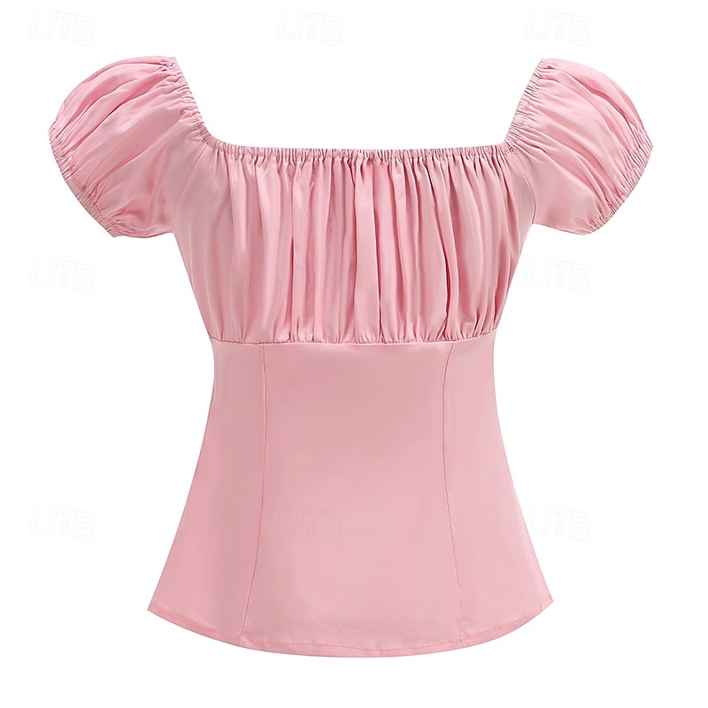 Retro Antiguo Victoriano Renacimiento Blusa / Falda Manga de globo de soplo Dama Color sólido Estampado Floral Cuello Inglés Disfraz Mujer Fantasía Casual Diario Feria del Renacimiento Adulto 2026 - $38.99 –P2