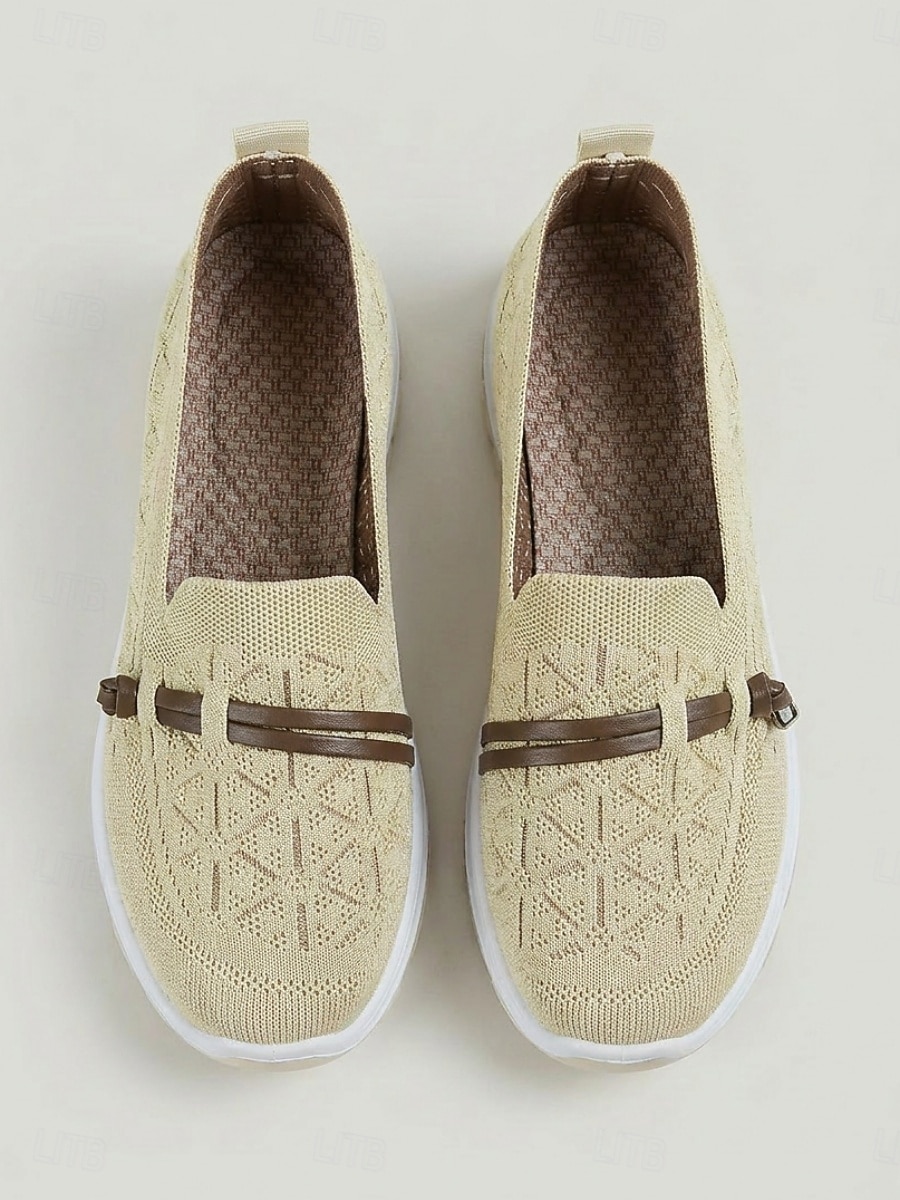 Baskets beiges respirantes pour femmes - chaussures de marche confortables à enfiler avec bride décorative en similicuir, baskets décontractées antidérapantes pour un usage quotidien, les voyages et de 2026 ? $24.99 –P2
