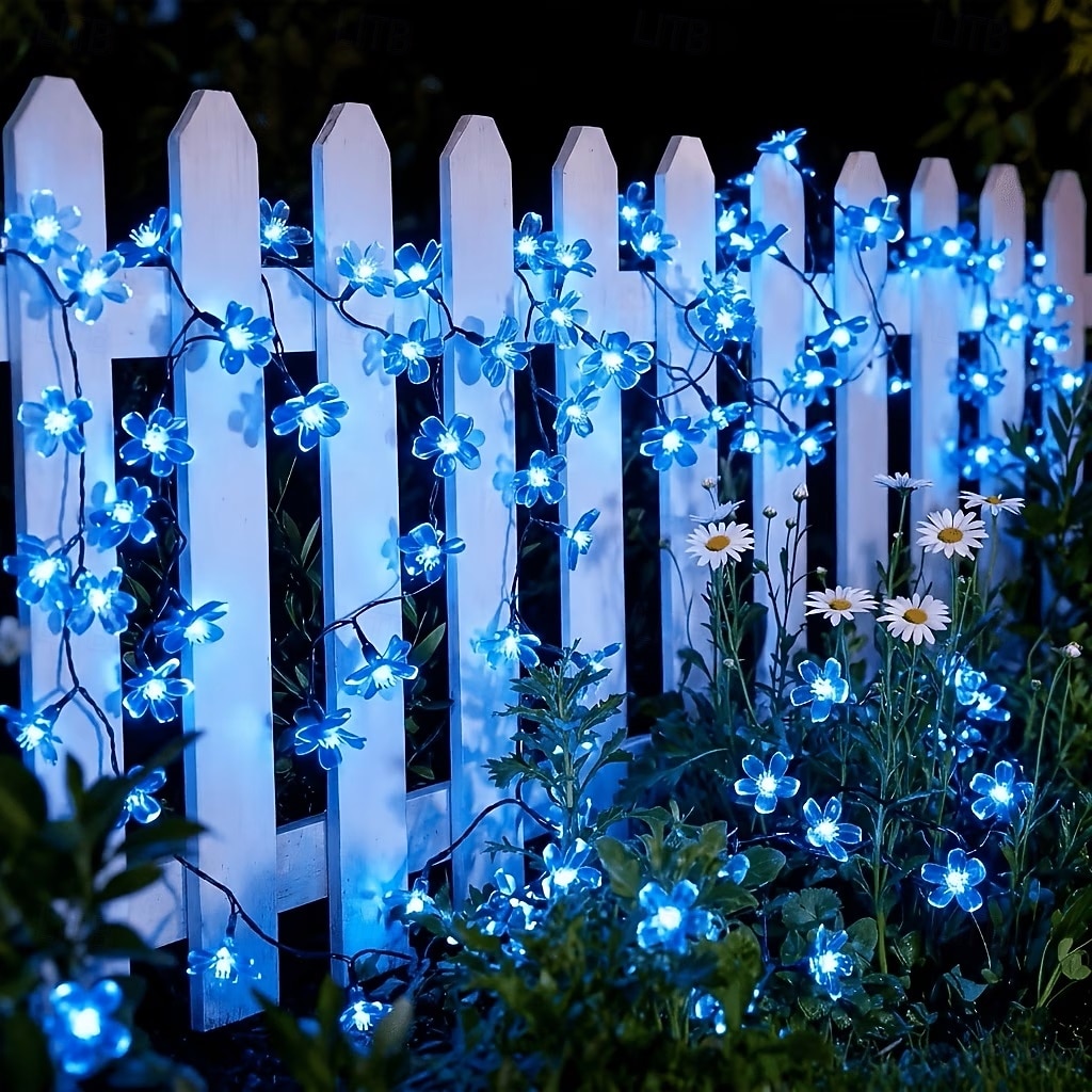 ηλιακά φωτιστικά κερασιάς 12m 100leds εξωτερικού χώρου αδιάβροχο διακοσμητικό φως νεράιδας με 8 λειτουργίες φωτισμού για αυλή, γκαζόν, διακοπές, γάμο, γιορτή της μητέρας, χριστουγεννιάτικη διακόσμηση 2026 - $25.99 –P5