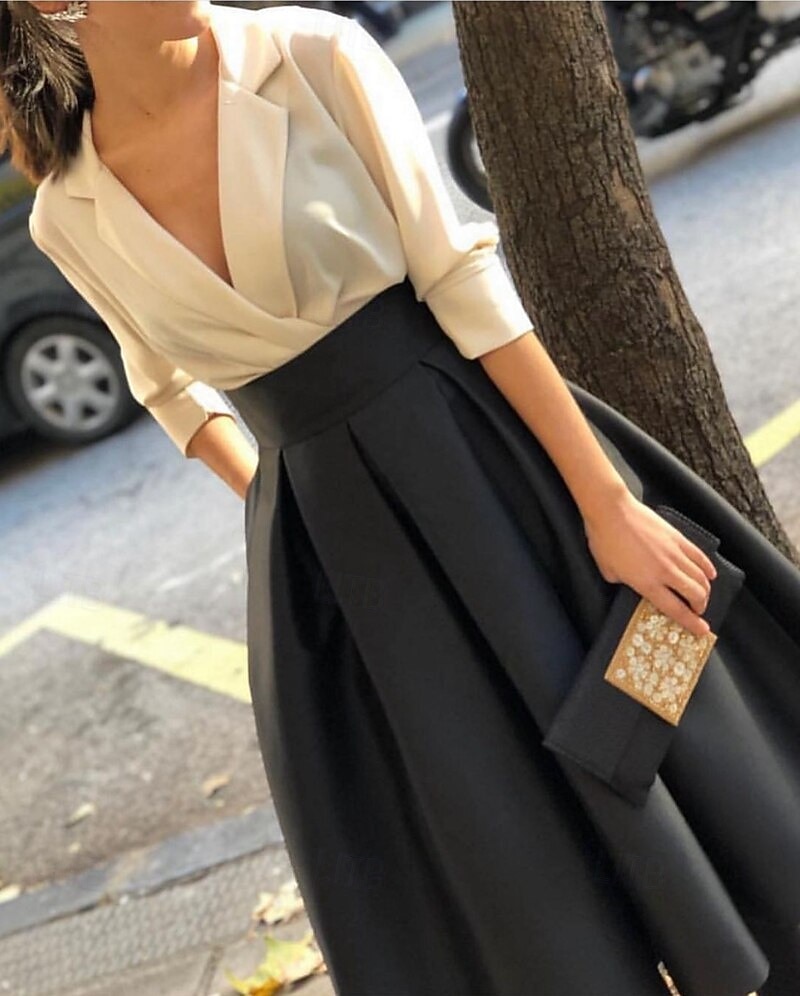 Linea ad A Lunghezza al pavimento Abito da Sera Da principessa Abito formale Elegante Festa Monocolore Manica Lunga Scollo a V Matrimonio Cravatta nera Invitato a matrimonio autunnale Raso Tessuto del 2026 a $172.99 –P5