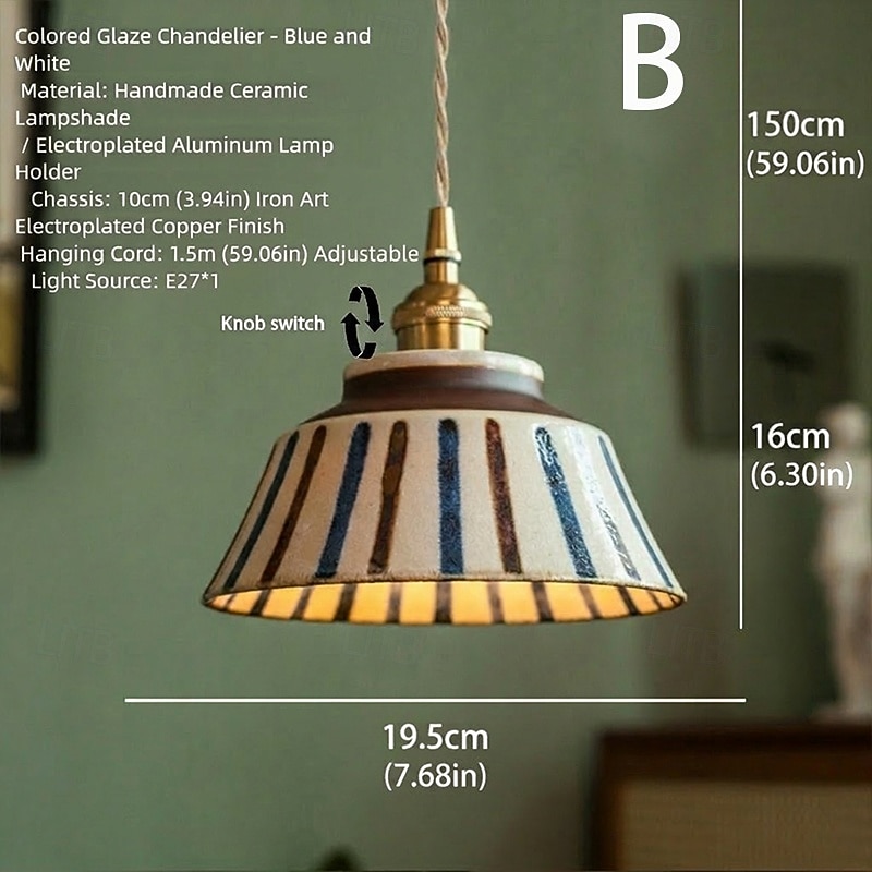 Vintage Hand-Painted Ceramic Pendant Light, Retro Porcelain E27 Hanging Lamp for Bedroom Bedside, Kitchen Restaurant Home Decoration 2026 - $162.99 –P9