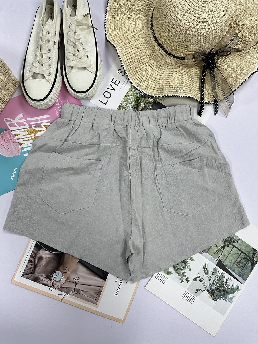 Women's Cotton Shorts Fashion Streetwear Casual Short High Waist Plain Pocket Elastic Waistband Comfy Comfort Soft Stretchy Outdoor Vacation Street Dark-Gray Apricot Khaki Black Summer Spring Loose 2026 - $18.99 –P16