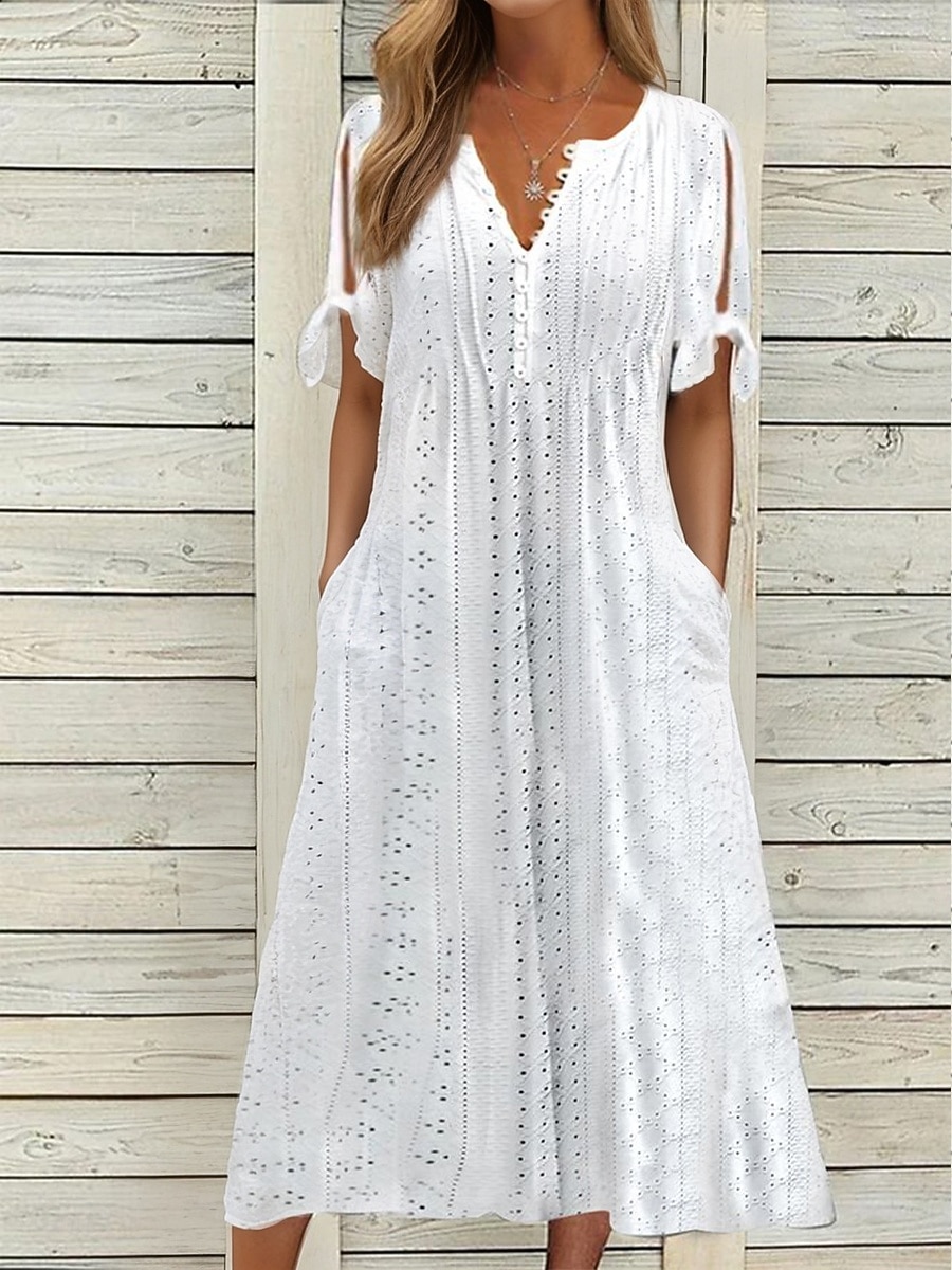 Women's Midi Dress Boho Dress A Line Dress Summer Dress Pleated Dress Elegant Fashion Modern Casual Daily Outdoor Loose Fit Plain Short Sleeve V Neck Blue White Purple Summer Spring 2026 - $11.49 –P1