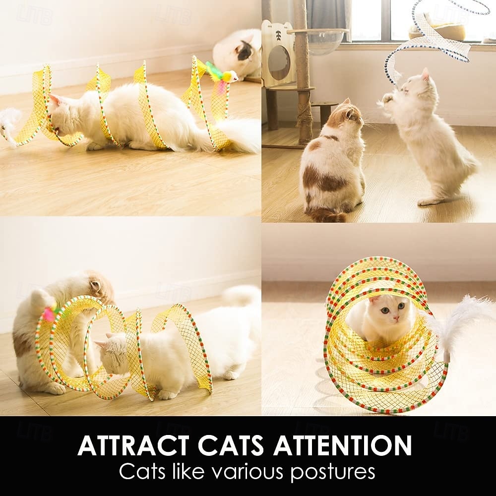 Tunnel a molla per gatti, tunnel a spirale pieghevole per il gioco autonomo con giocattoli a forma di topo e piume per gattini, conigli e cuccioli da interno. del 2026 a $19.99 –P6