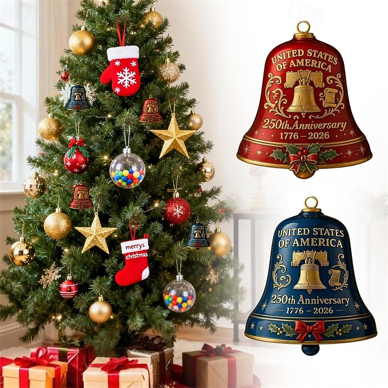 Lot de 2 cloches commémoratives du 250e anniversaire des États-Unis (1776-2026), décoration patriotique pour sapin de Noël, souvenir du semi-quincentenaire des États-Unis, coffret cadeau de Noël en de 2026 ? $14.99 –P4