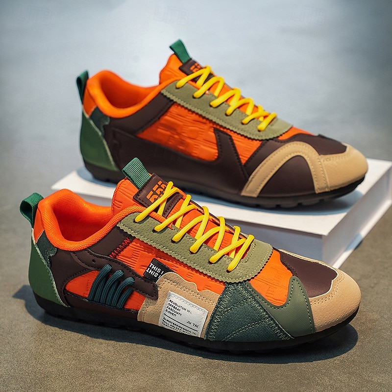 Lage sneakers met kleurblokken voor heren, casual wandelschoenen met vetersluiting, retro sportstijl voor op reis, buitenactiviteiten en dagelijks gebruik. 2026 - $32.99 –P9