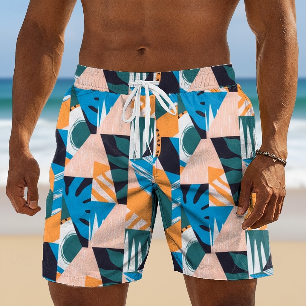 Men's Geometric Swim Trunks Bathing Suits Swim Shorts Board Shorts Mid Waist Hawaiian Daily Beach Vacation Wear Side Pockets Mesh Lining Elastic Drawstring Waist Designer Clothing Apparel 2026 - $20.99 –P1