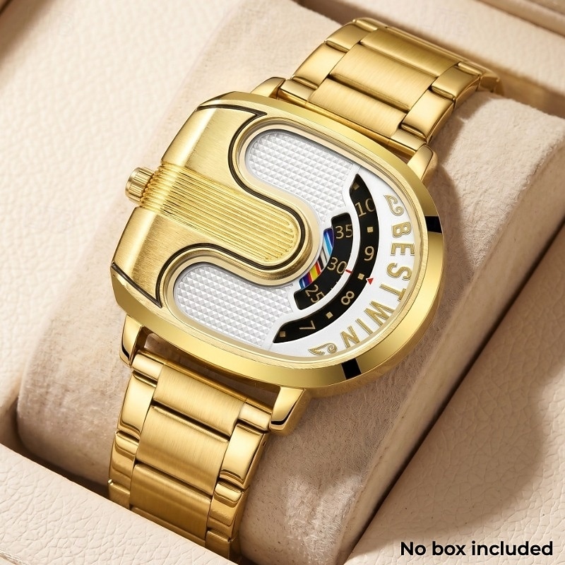 Men's Luxury Gold Watch Creative Unique Design Rolling Disc Dial Futuristic Cyberpunk Style Stainless Steel Band Waterproof Fashion Cool Casual Wristwatch Gifts for Men 2026 - $29.99 –P4