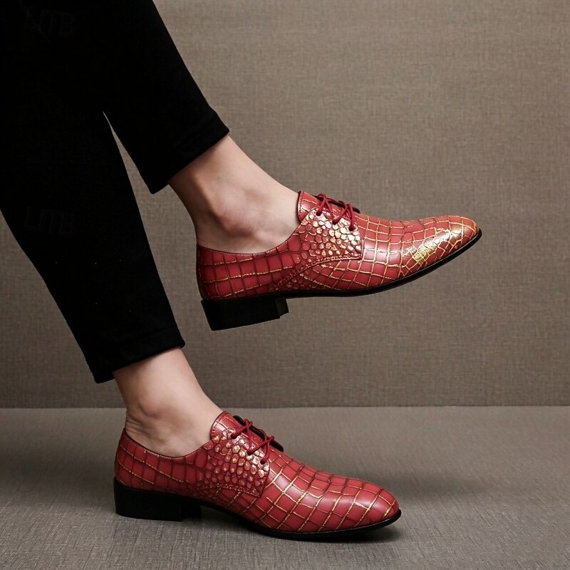 Men's Red Crocodile-Embossed Oxford Dress Shoes, Lace-Up Formal Business Shoes for Gentlemen, Wedding, Party, Banquet and Office Occasions 2026 - $54.99 –P4
