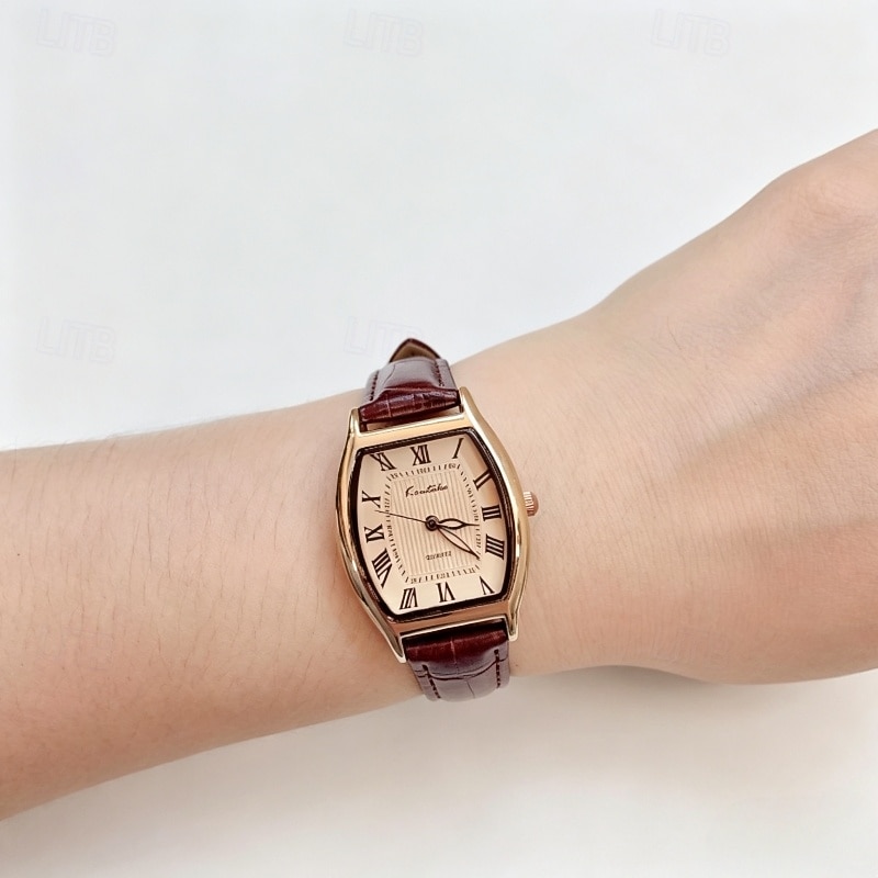 Women's Vintage Watch Retro Elegant Gold Tonneau Case Quartz Wristwatch with Brown Leather Strap Roman Numeral Small Face Dress Watch for Ladies Girls Gift 2026 - $11.99 –P1