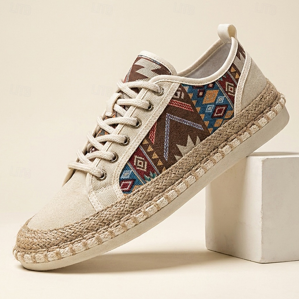 Espadrilles aus Canvas für Herren im Ethno-Stil mit Schnürung – atmungsaktive, leichte Freizeitschuhe im Boho-Tribal-Look für Sommer, Strand, Reisen und Streetwear 2026 - $32.99 –P2