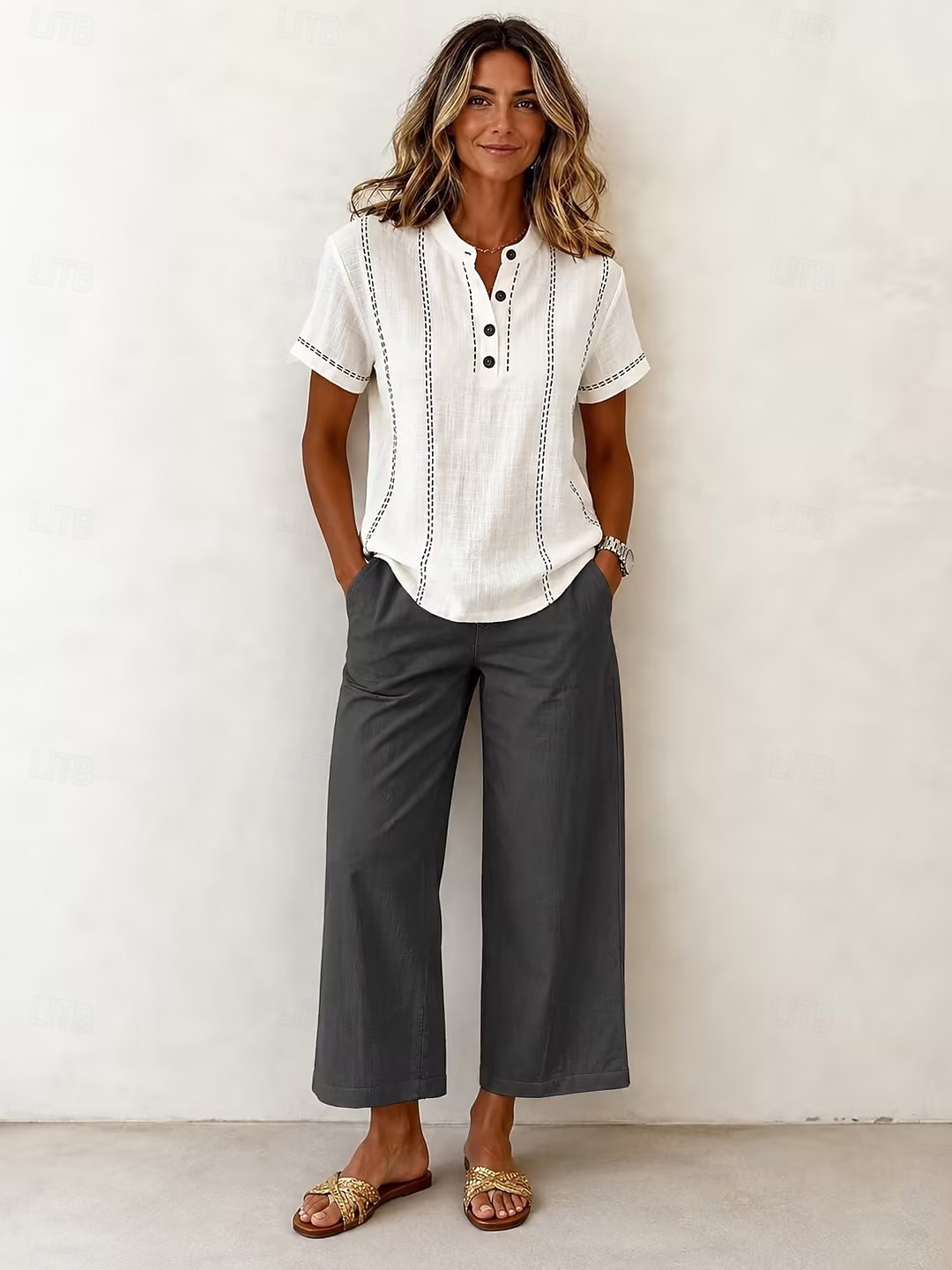 Women's Wide Leg Trousers Casual Pants Vacation Fashion Streetwear Full Length High Waist Plain Pocket Elastic Waist Comfortable Breathable Inelastic Daily Vacation Street Light Gray Dark Grey Black 2026 - $10.49 –P2