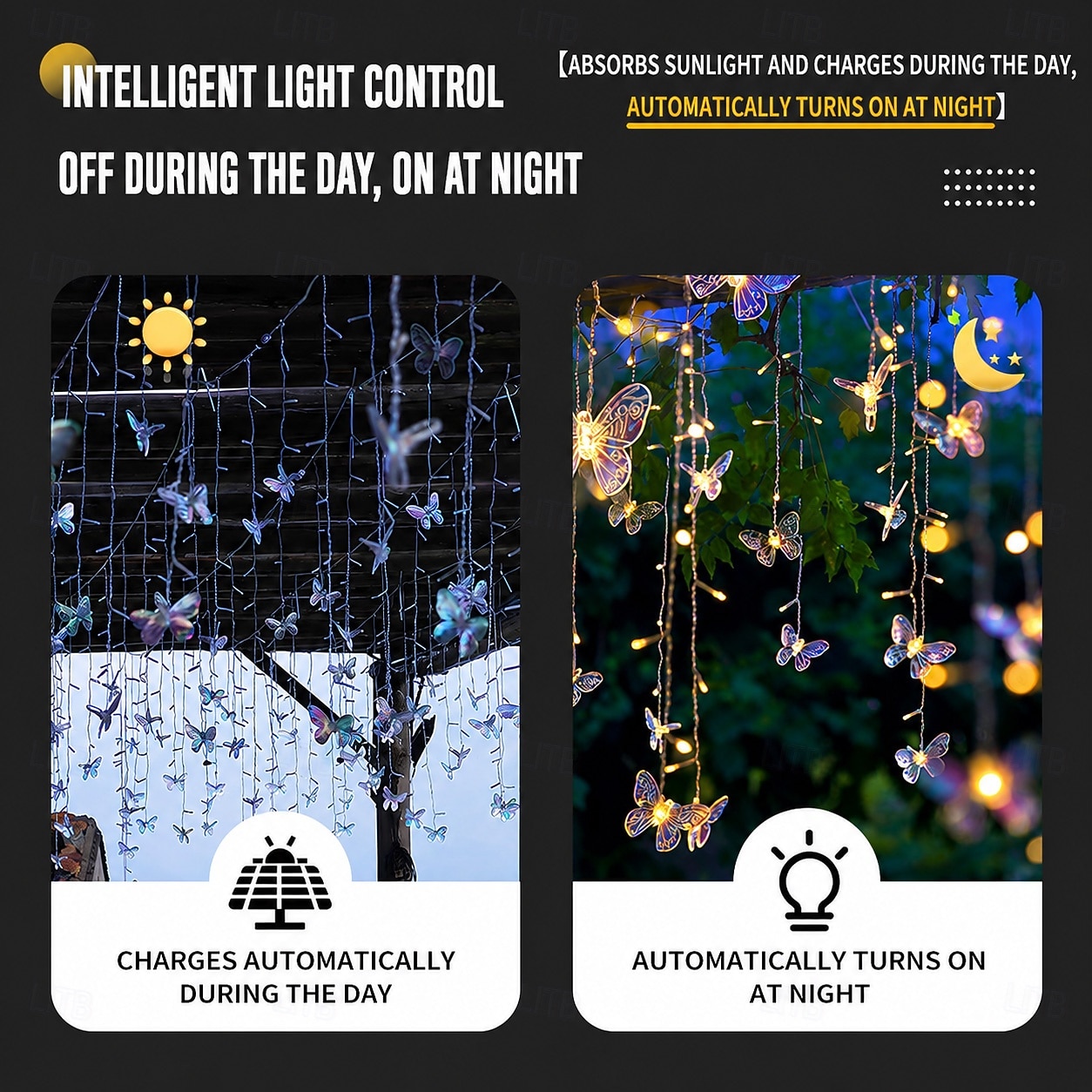 Outdoor Solar Curtain String Lights Waterproof, 10M 40 Drops Butterfly Fairy Lights with Remote, Hanging Decorative Lights for Balcony Patio Garden Wedding Christmas Bedroom Summer Party 200 Led Beads 2026 - $48.99 –P2