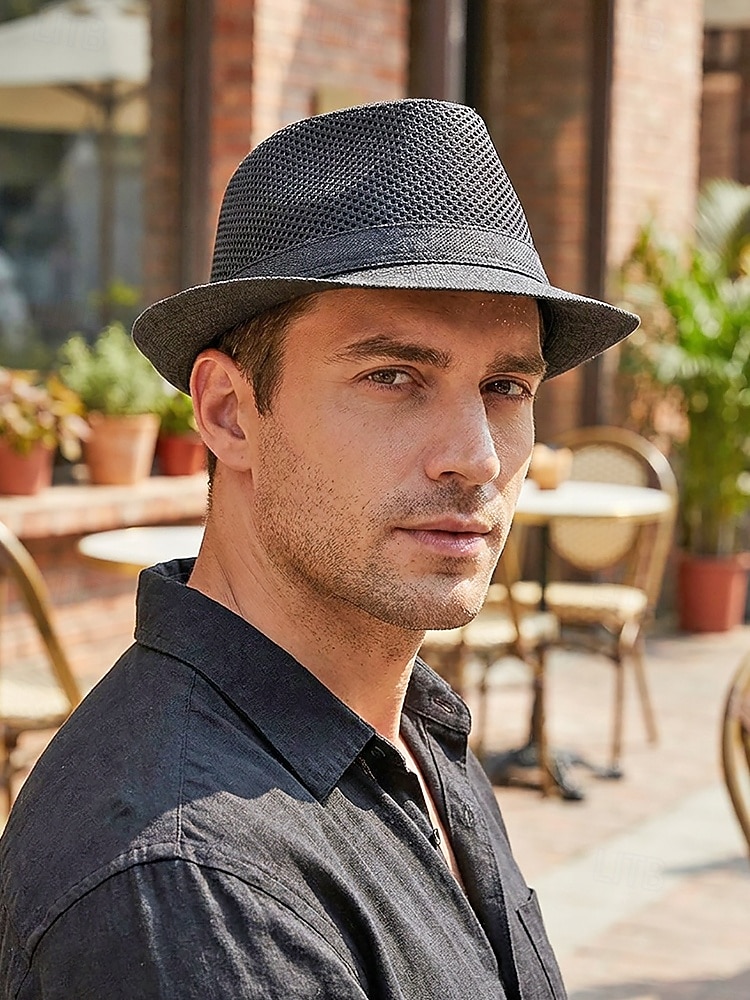 Chapéu fedora masculino em poliéster respirável com tela – multicolorido, leve e perfeito para o verão, férias na praia, uso casual diário e atividades ao ar livre. de 2026 por $29.99 –P4